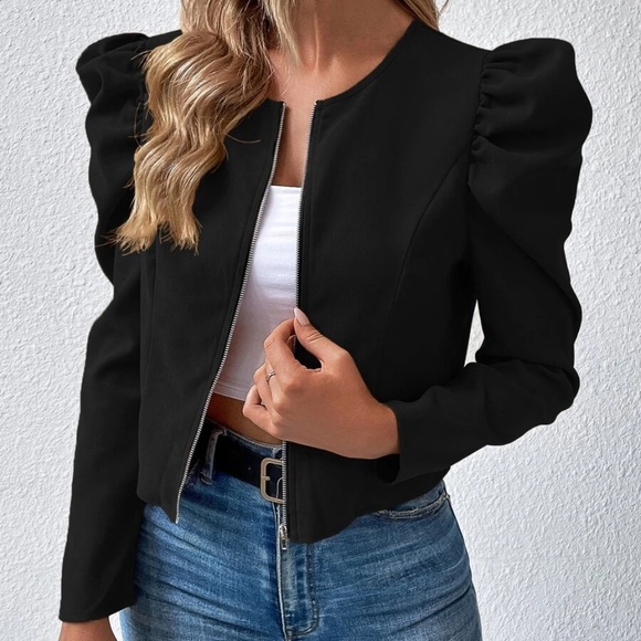 Luxe Puff Sleeve Zip up Jacket - Picture 2 of 15